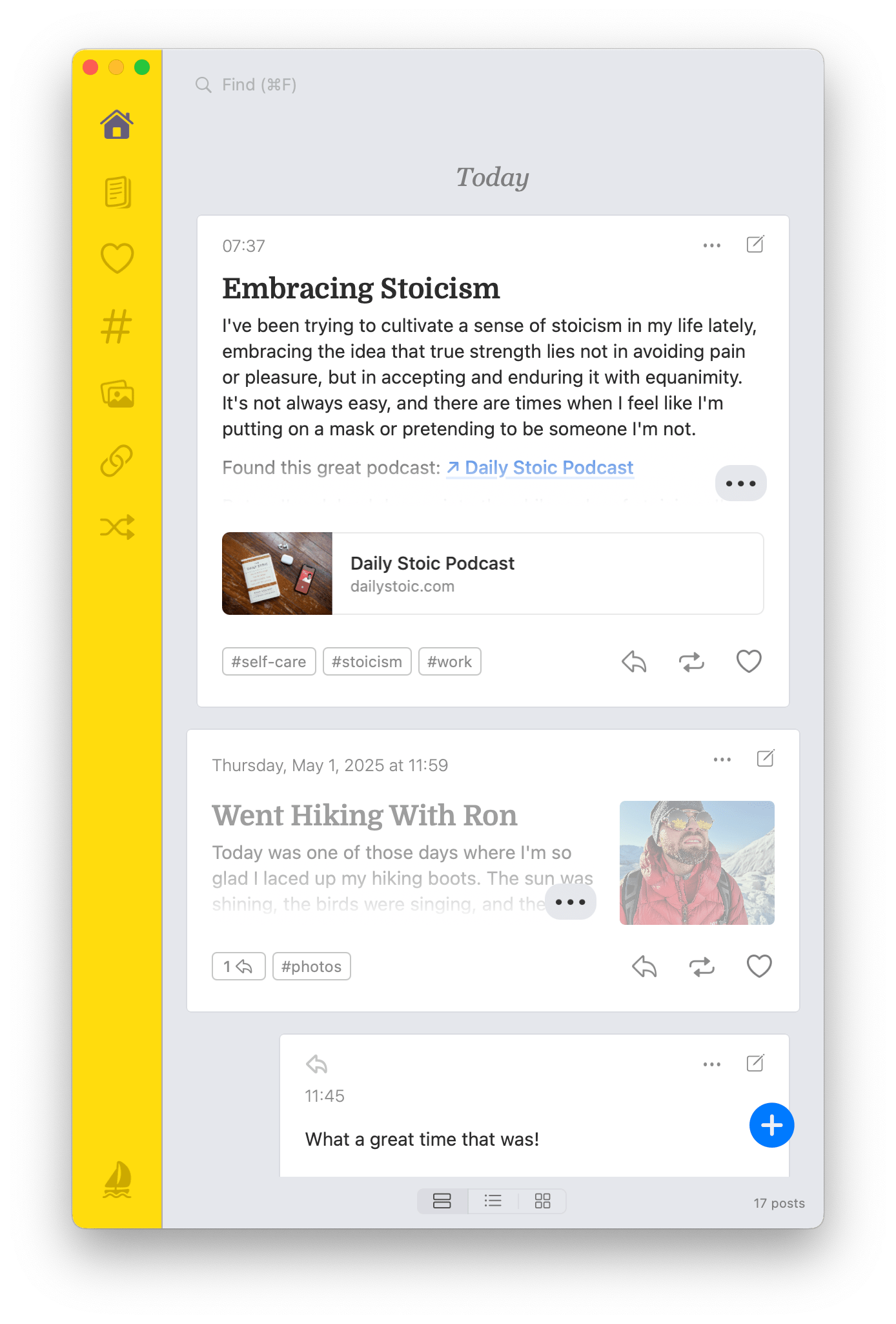 Screenshot showing Mac App stream with two posts.
